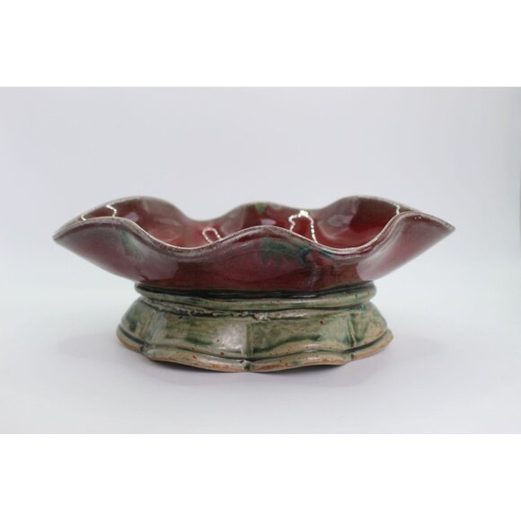 Pottery Bowl Red | Pottery Bowl Green| Wheel Thrown Whimsical Design | 8" - Picture 5 of 11